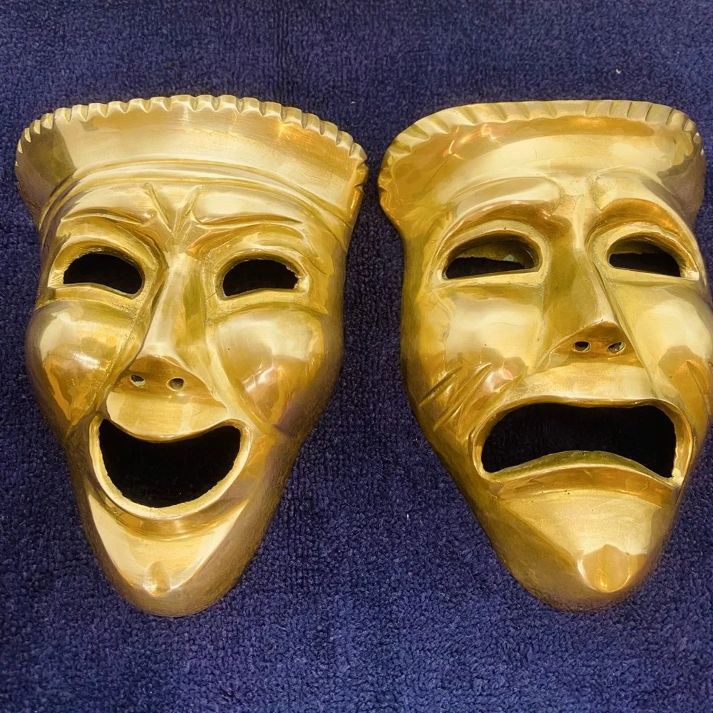 Vintage Solid Brass Comedy Masks wall hanger made India. - Picture 1 of 5